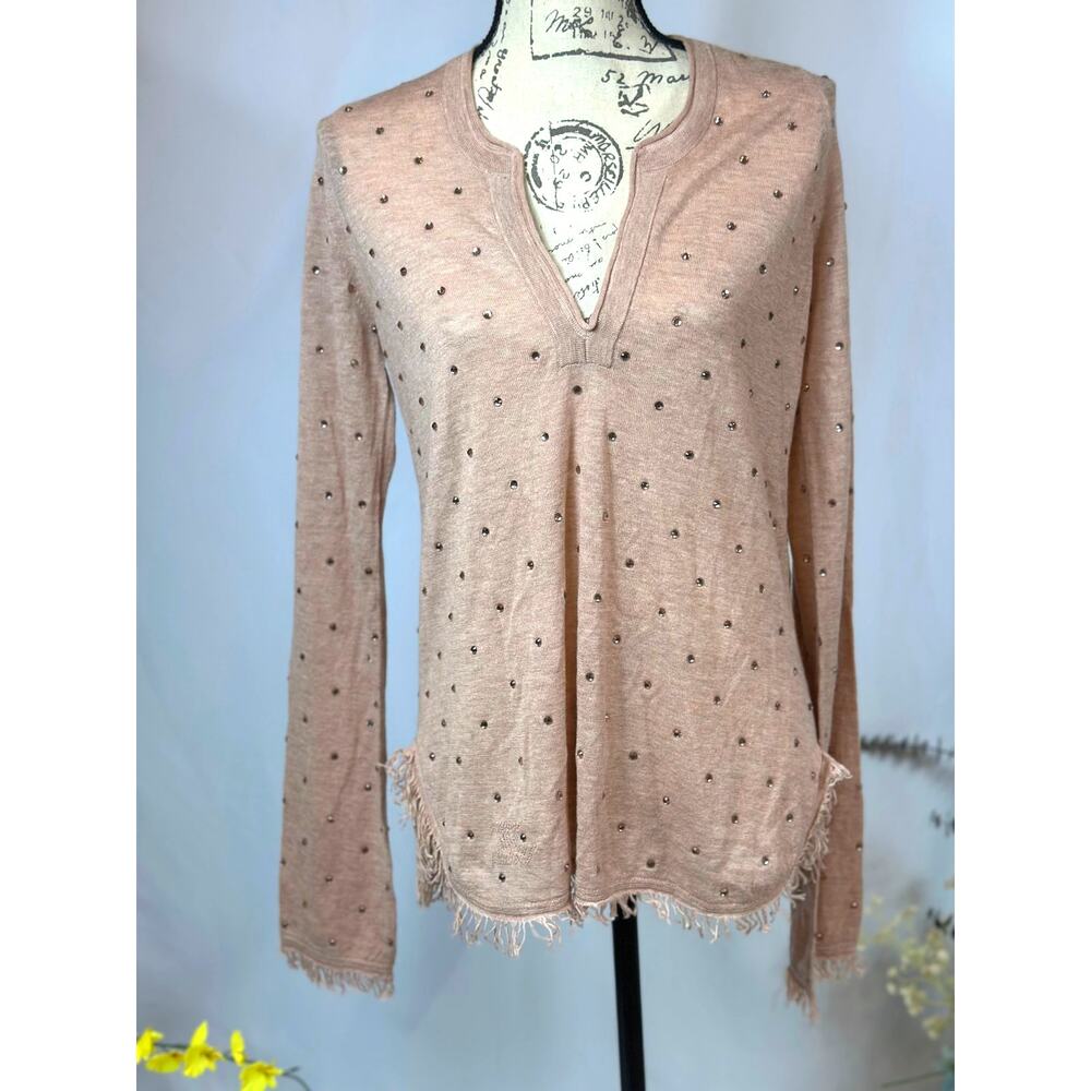 Zadig & Voltaire Riviera Rhinestone Cashmere Sweater Blush Size M - Picture 10 of 16